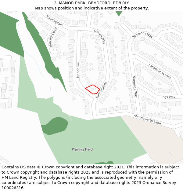 2, MANOR PARK, BRADFORD, BD8 0LY: Location map and indicative extent of plot