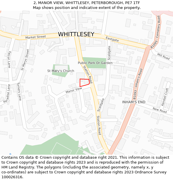 2, MANOR VIEW, WHITTLESEY, PETERBOROUGH, PE7 1TF: Location map and indicative extent of plot