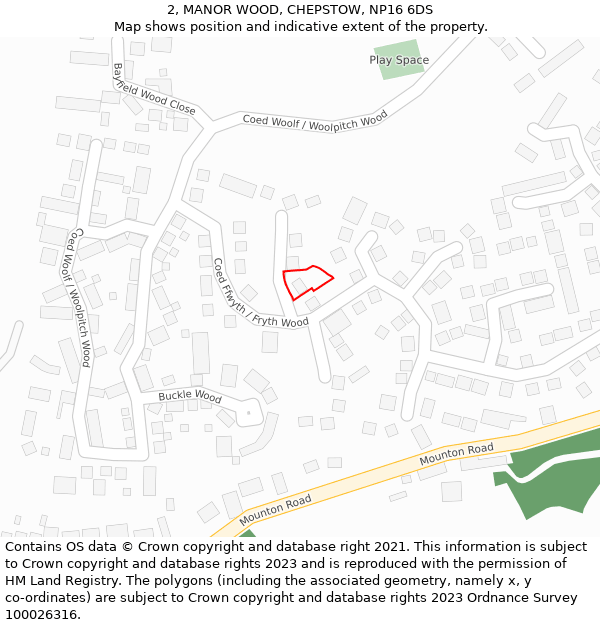 2, MANOR WOOD, CHEPSTOW, NP16 6DS: Location map and indicative extent of plot