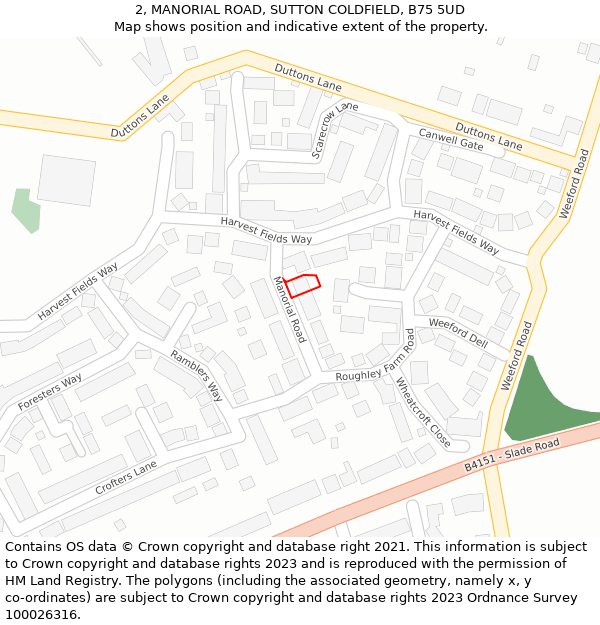 2, MANORIAL ROAD, SUTTON COLDFIELD, B75 5UD: Location map and indicative extent of plot
