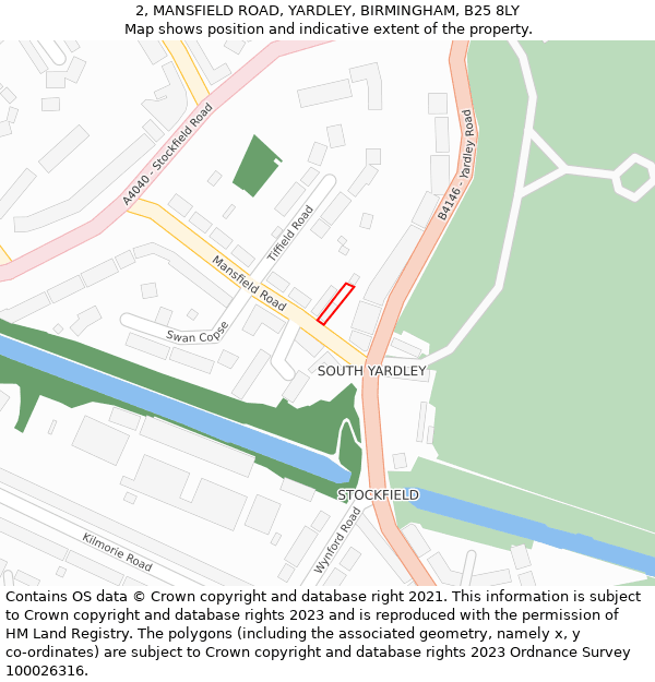 2, MANSFIELD ROAD, YARDLEY, BIRMINGHAM, B25 8LY: Location map and indicative extent of plot