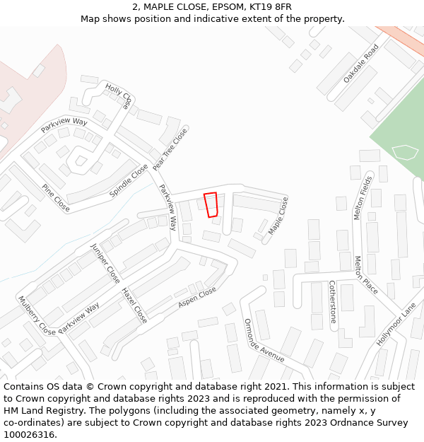 2, MAPLE CLOSE, EPSOM, KT19 8FR: Location map and indicative extent of plot