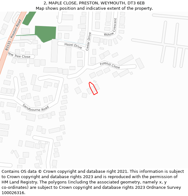 2, MAPLE CLOSE, PRESTON, WEYMOUTH, DT3 6EB: Location map and indicative extent of plot