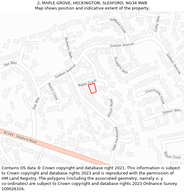 2, MAPLE GROVE, HECKINGTON, SLEAFORD, NG34 9WB: Location map and indicative extent of plot