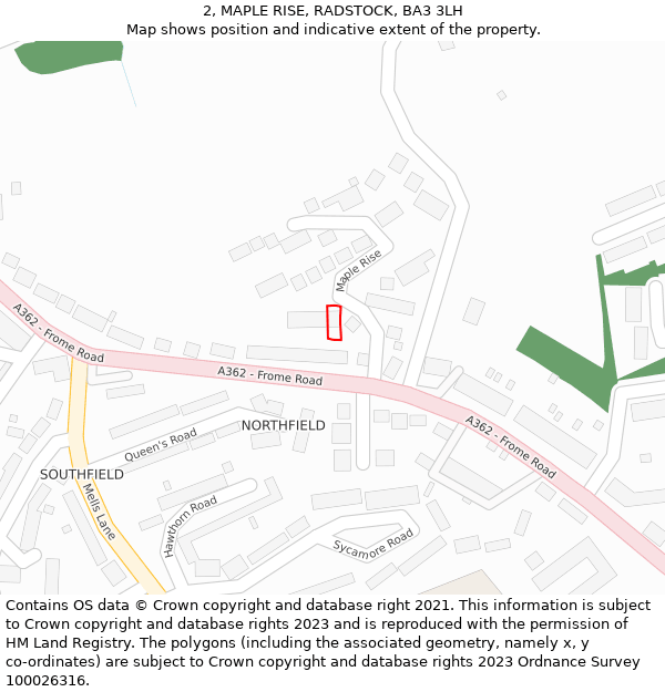 2, MAPLE RISE, RADSTOCK, BA3 3LH: Location map and indicative extent of plot