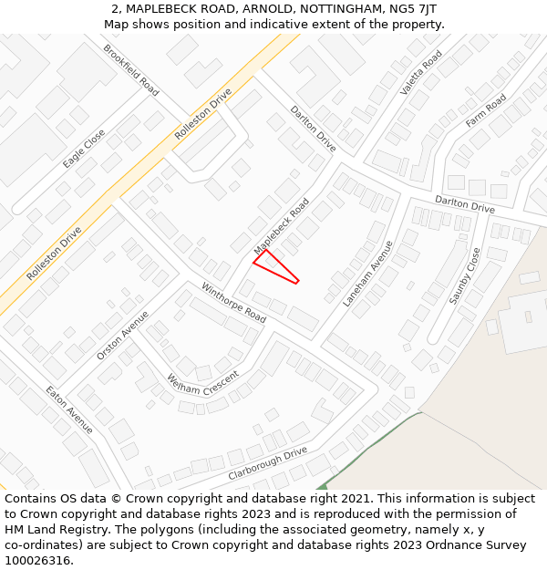 2, MAPLEBECK ROAD, ARNOLD, NOTTINGHAM, NG5 7JT: Location map and indicative extent of plot