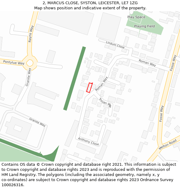 2, MARCUS CLOSE, SYSTON, LEICESTER, LE7 1ZG: Location map and indicative extent of plot