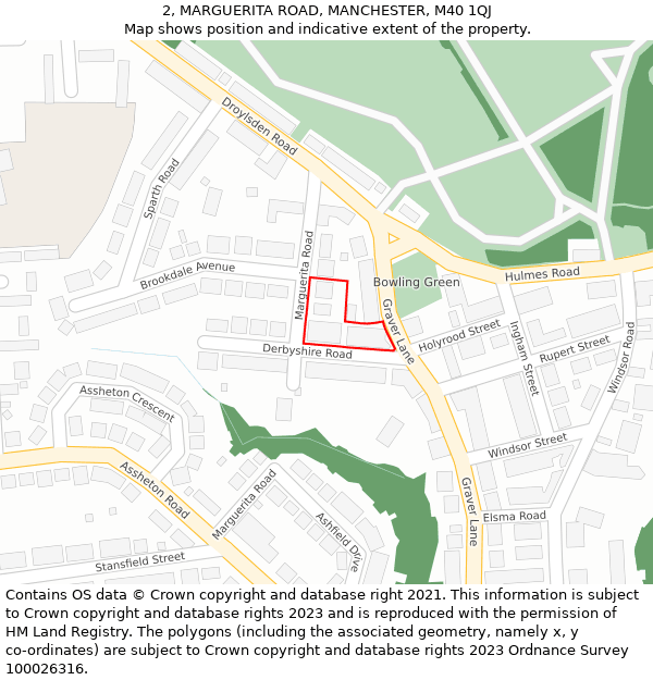 2, MARGUERITA ROAD, MANCHESTER, M40 1QJ: Location map and indicative extent of plot