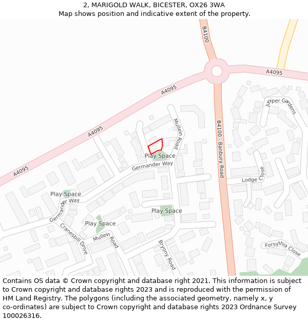 2, MARIGOLD WALK, BICESTER, OX26 3WA: Location map and indicative extent of plot