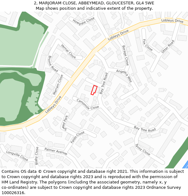 2, MARJORAM CLOSE, ABBEYMEAD, GLOUCESTER, GL4 5WE: Location map and indicative extent of plot