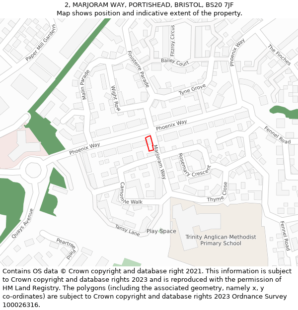 2, MARJORAM WAY, PORTISHEAD, BRISTOL, BS20 7JF: Location map and indicative extent of plot