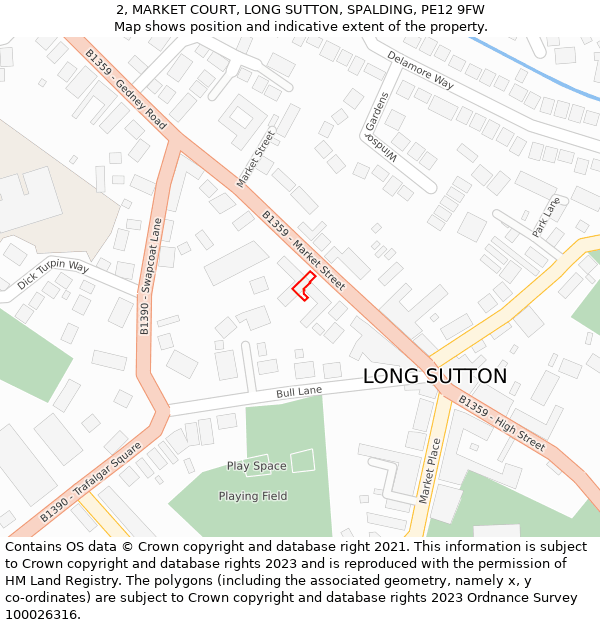 2, MARKET COURT, LONG SUTTON, SPALDING, PE12 9FW: Location map and indicative extent of plot