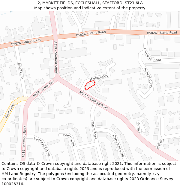 2, MARKET FIELDS, ECCLESHALL, STAFFORD, ST21 6LA: Location map and indicative extent of plot