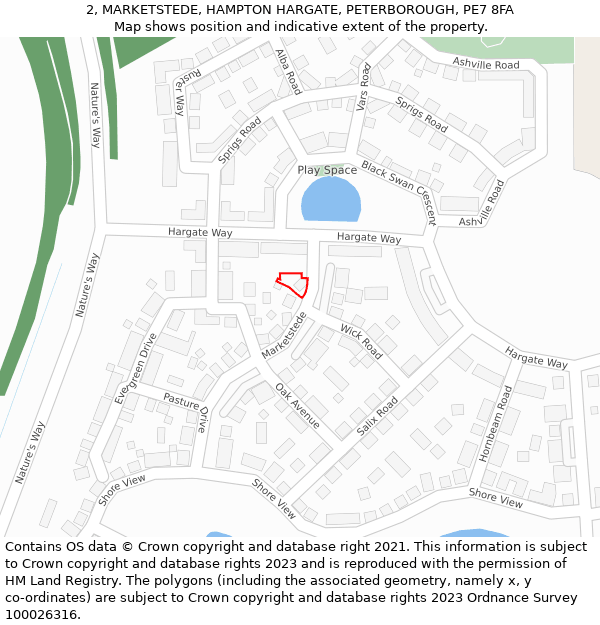 2, MARKETSTEDE, HAMPTON HARGATE, PETERBOROUGH, PE7 8FA: Location map and indicative extent of plot