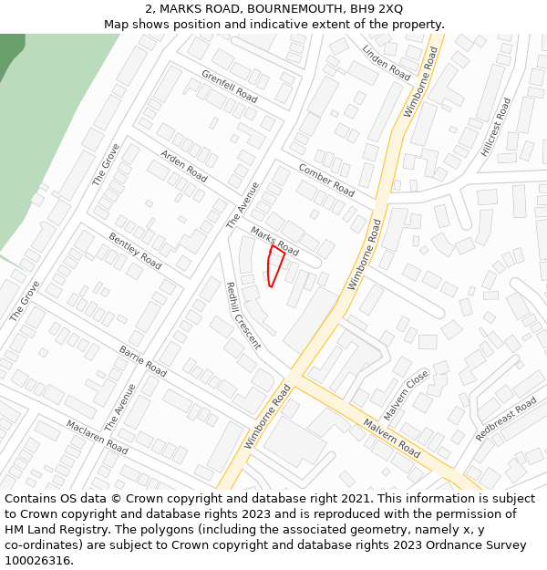 2, MARKS ROAD, BOURNEMOUTH, BH9 2XQ: Location map and indicative extent of plot