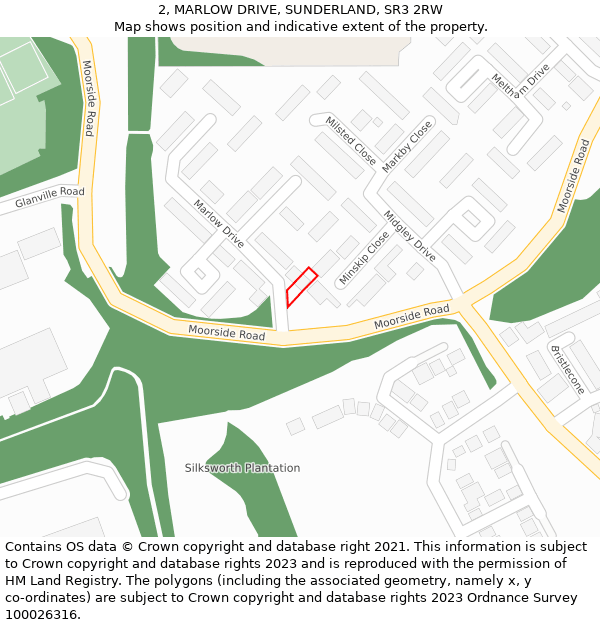 2, MARLOW DRIVE, SUNDERLAND, SR3 2RW: Location map and indicative extent of plot