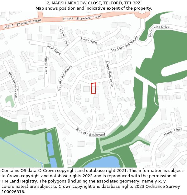 2, MARSH MEADOW CLOSE, TELFORD, TF1 3PZ: Location map and indicative extent of plot