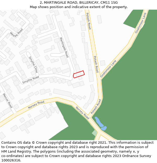 2, MARTINGALE ROAD, BILLERICAY, CM11 1SG: Location map and indicative extent of plot