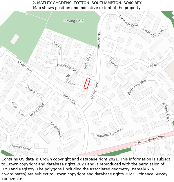 2, MATLEY GARDENS, TOTTON, SOUTHAMPTON, SO40 8EY: Location map and indicative extent of plot