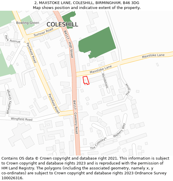 2, MAXSTOKE LANE, COLESHILL, BIRMINGHAM, B46 3DG: Location map and indicative extent of plot