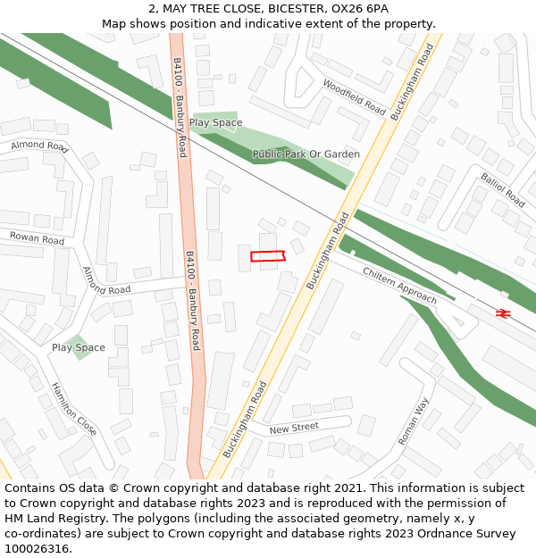 2, MAY TREE CLOSE, BICESTER, OX26 6PA: Location map and indicative extent of plot