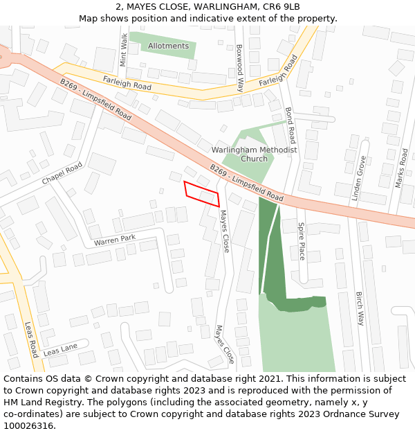 2, MAYES CLOSE, WARLINGHAM, CR6 9LB: Location map and indicative extent of plot