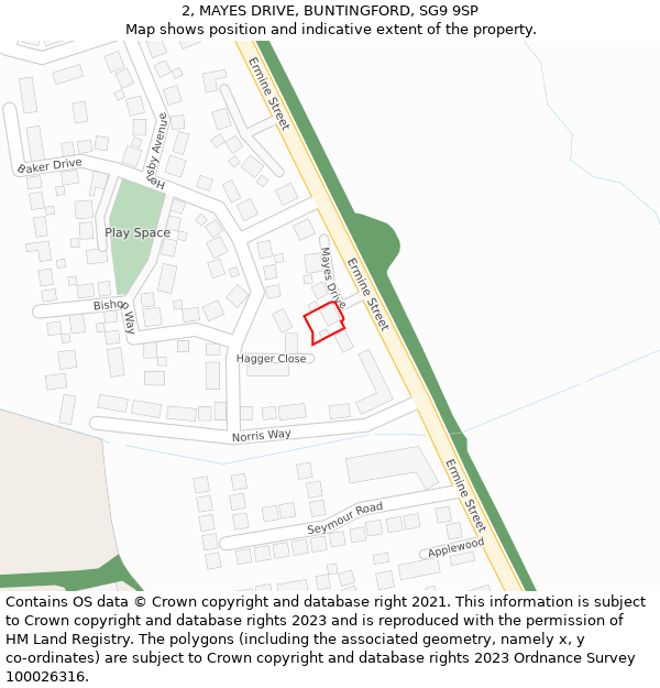 2, MAYES DRIVE, BUNTINGFORD, SG9 9SP: Location map and indicative extent of plot