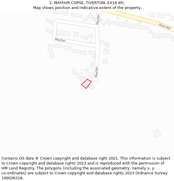 2, MAYFAIR COPSE, TIVERTON, EX16 4FL: Location map and indicative extent of plot