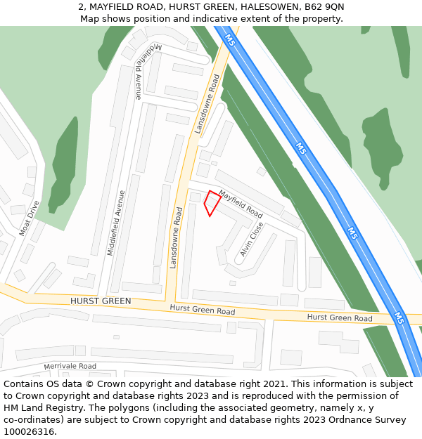 2, MAYFIELD ROAD, HURST GREEN, HALESOWEN, B62 9QN: Location map and indicative extent of plot