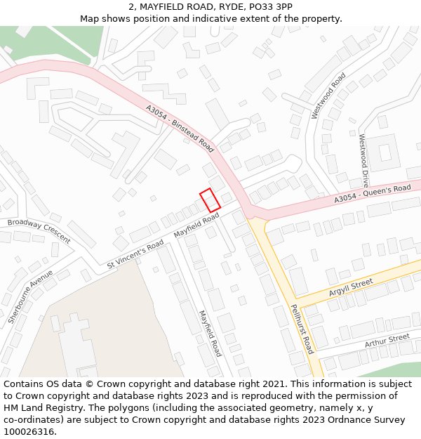 2, MAYFIELD ROAD, RYDE, PO33 3PP: Location map and indicative extent of plot