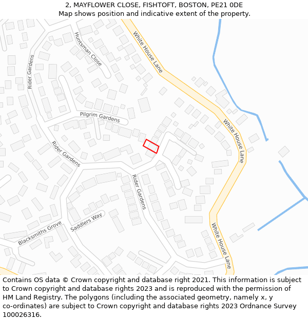 2, MAYFLOWER CLOSE, FISHTOFT, BOSTON, PE21 0DE: Location map and indicative extent of plot