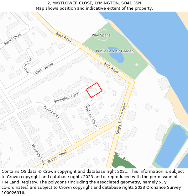 2, MAYFLOWER CLOSE, LYMINGTON, SO41 3SN: Location map and indicative extent of plot
