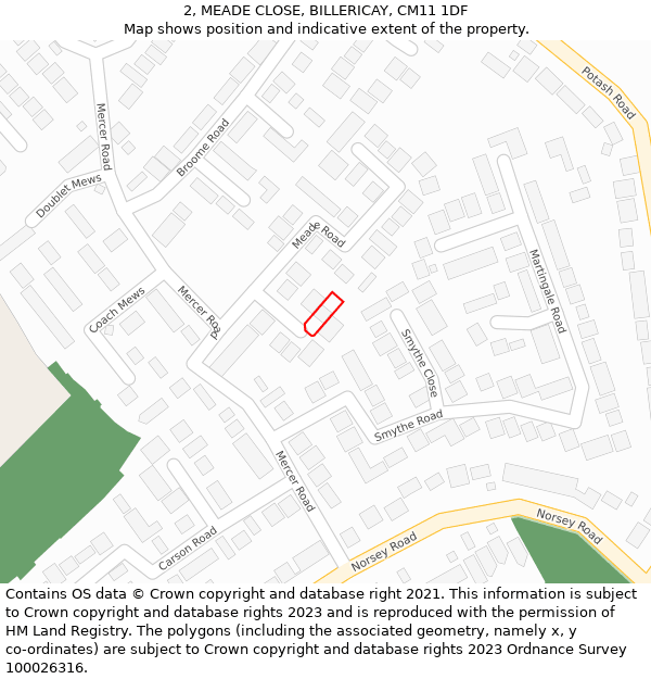 2, MEADE CLOSE, BILLERICAY, CM11 1DF: Location map and indicative extent of plot