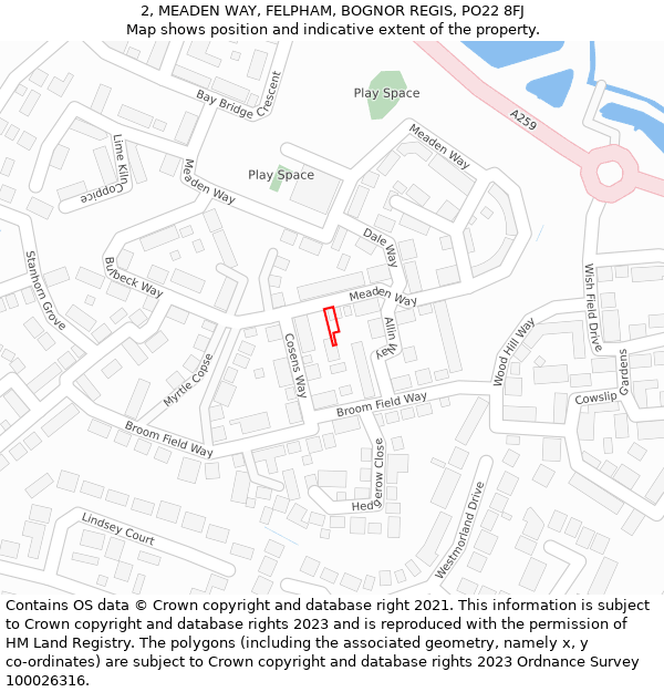 2, MEADEN WAY, FELPHAM, BOGNOR REGIS, PO22 8FJ: Location map and indicative extent of plot