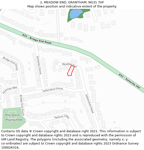 2, MEADOW END, GRANTHAM, NG31 7HF: Location map and indicative extent of plot