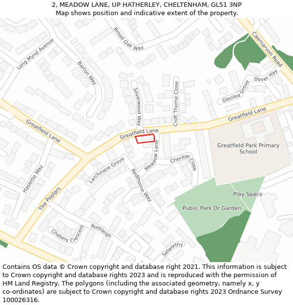 2, MEADOW LANE, UP HATHERLEY, CHELTENHAM, GL51 3NP: Location map and indicative extent of plot