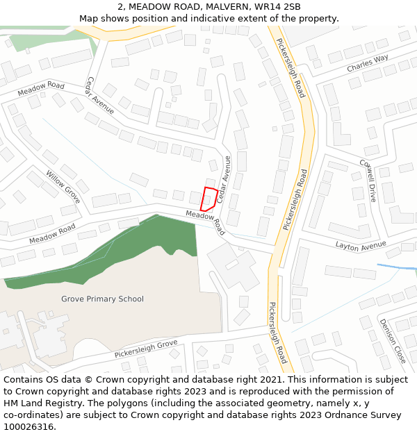 2, MEADOW ROAD, MALVERN, WR14 2SB: Location map and indicative extent of plot