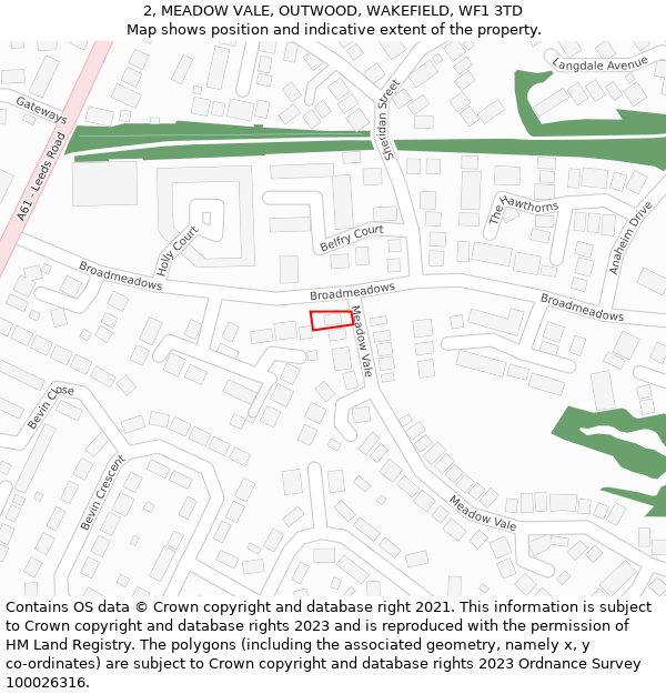 2, MEADOW VALE, OUTWOOD, WAKEFIELD, WF1 3TD: Location map and indicative extent of plot