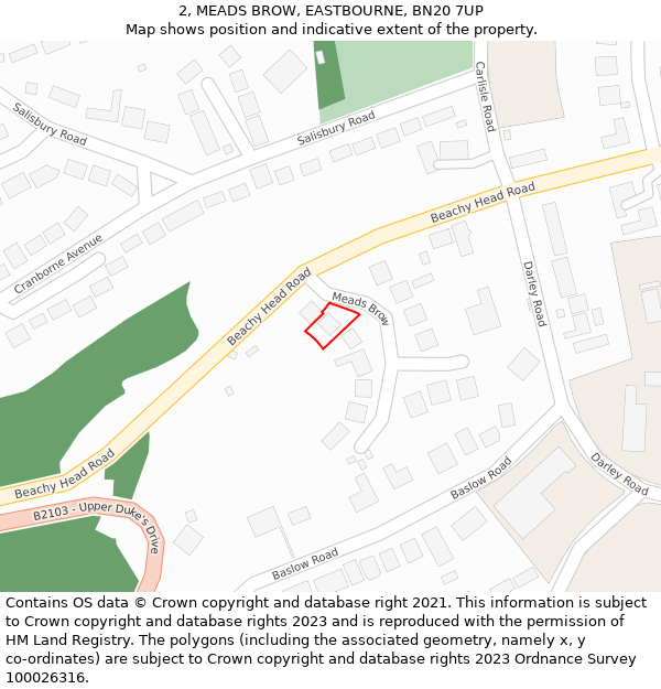 2, MEADS BROW, EASTBOURNE, BN20 7UP: Location map and indicative extent of plot