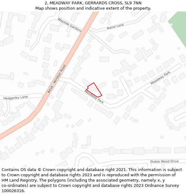 2, MEADWAY PARK, GERRARDS CROSS, SL9 7NN: Location map and indicative extent of plot