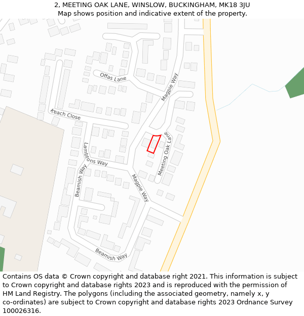 2, MEETING OAK LANE, WINSLOW, BUCKINGHAM, MK18 3JU: Location map and indicative extent of plot