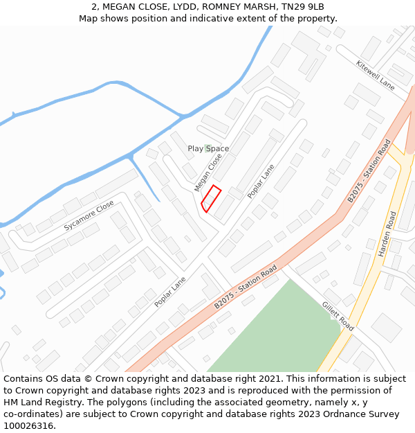 2, MEGAN CLOSE, LYDD, ROMNEY MARSH, TN29 9LB: Location map and indicative extent of plot