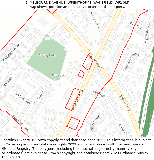 2, MELBOURNE AVENUE, WRENTHORPE, WAKEFIELD, WF2 0LT: Location map and indicative extent of plot