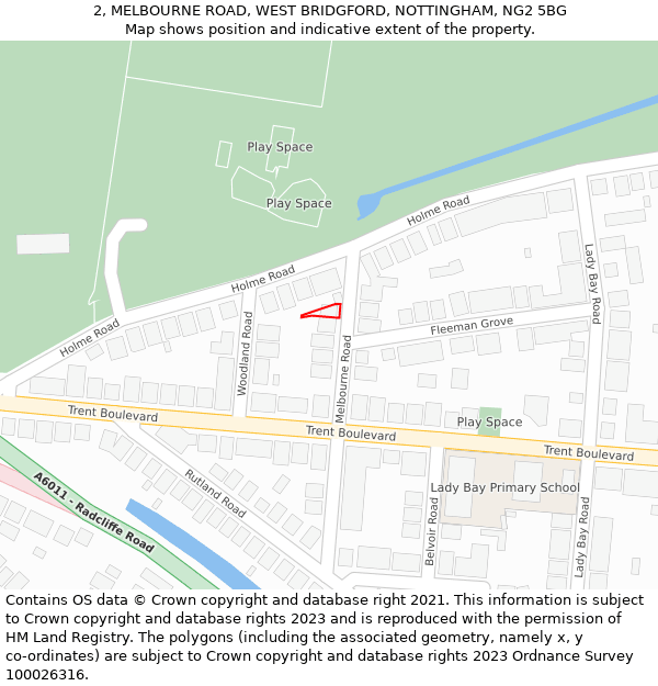2, MELBOURNE ROAD, WEST BRIDGFORD, NOTTINGHAM, NG2 5BG: Location map and indicative extent of plot