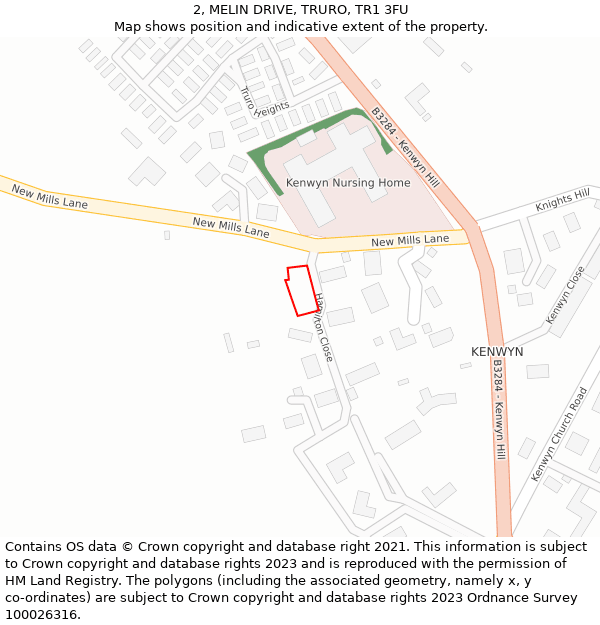 2, MELIN DRIVE, TRURO, TR1 3FU: Location map and indicative extent of plot