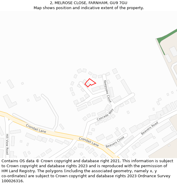 2, MELROSE CLOSE, FARNHAM, GU9 7GU: Location map and indicative extent of plot