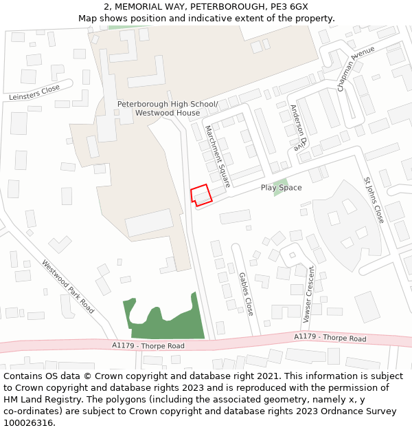 2, MEMORIAL WAY, PETERBOROUGH, PE3 6GX: Location map and indicative extent of plot