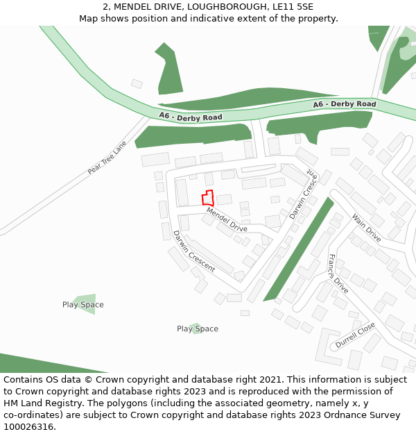2, MENDEL DRIVE, LOUGHBOROUGH, LE11 5SE: Location map and indicative extent of plot