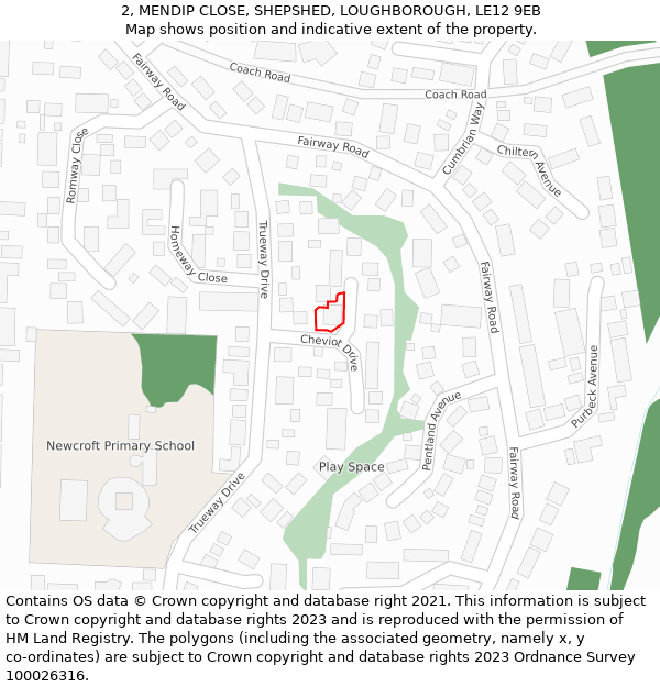 2, MENDIP CLOSE, SHEPSHED, LOUGHBOROUGH, LE12 9EB: Location map and indicative extent of plot