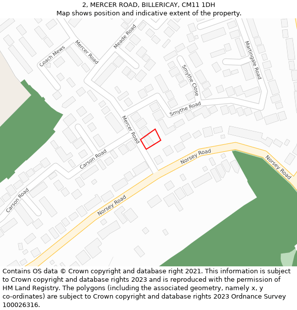 2, MERCER ROAD, BILLERICAY, CM11 1DH: Location map and indicative extent of plot